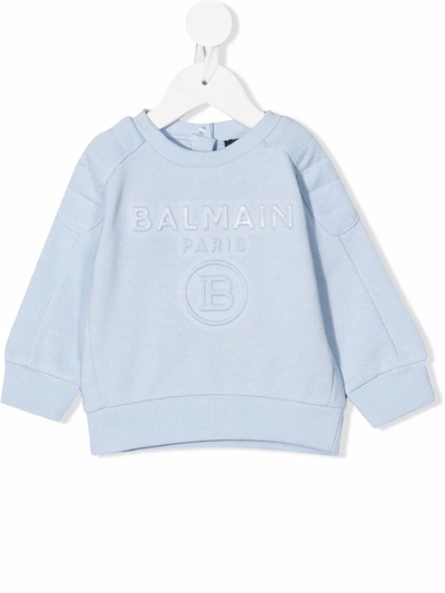 Balmain Babies' Logo-print Crew Neck Sweatshirt In Blue