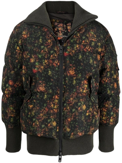 Emporio Armani Floral-print Padded Jacket In Green