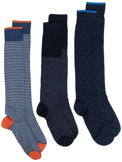 Marcoliani Three-pack Rib-trimmed Socks In Blue
