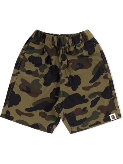 A Bathing Ape Kids' 1st Camo Track Shorts In Green