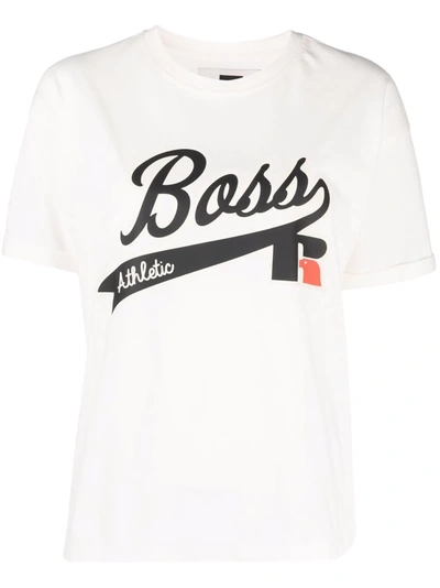 Hugo Boss Relaxed-fit T-shirt In Organic Cotton With Logo Print- White Women's T-shirts Size L