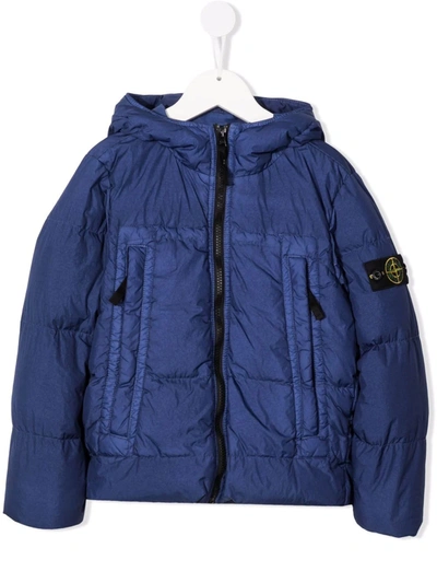 Stone Island Junior Kids' Logo-patch Hooded Padded Jacket In Blue