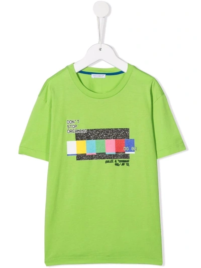 Dolce & Gabbana Kids' Graphic-print Short-sleeved T-shirt In Green