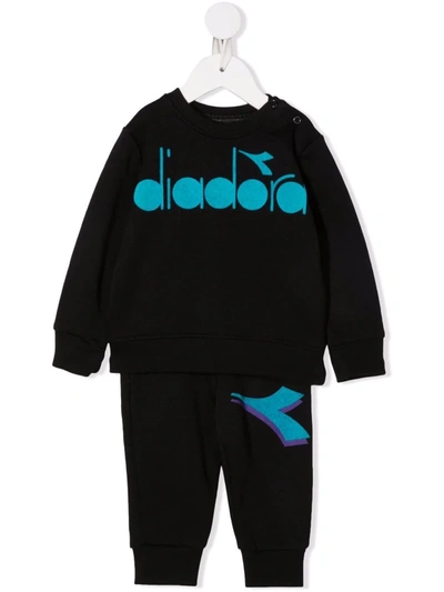Diadora Junior Babies' Logo-print Cotton Tracksuit Set In Black