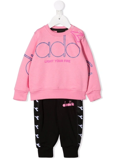 Diadora Junior Babies' Logo-print Cotton Tracksuit Set In Pink
