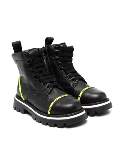 Msgm Teen Logo Tape-trimmed Ankle Boots In Nero