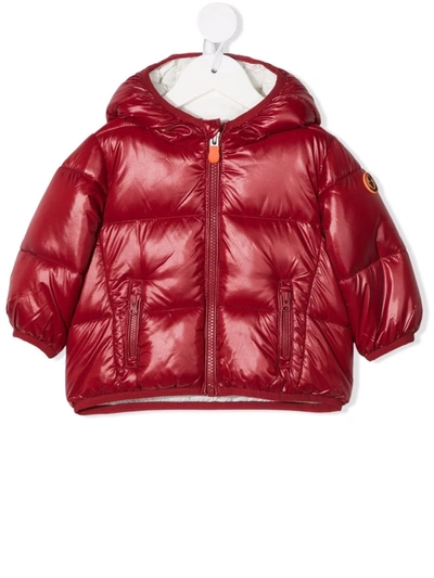Save The Duck Babies' Logo Patch Padded Jacket In Burgundy
