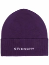 GIVENCHY EMBROIDERED-LOGO WOOL BEANIE
