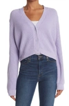 Melrose And Market Button Down Cropped Knit Cardigan In Purple Spray
