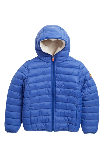 Save The Duck Kids' Giga Fleece Lined Hooded Puffer Coat In 1502 Twilight Blue