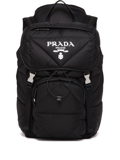 Prada Re-nylon Logo标牌双肩包 In Black