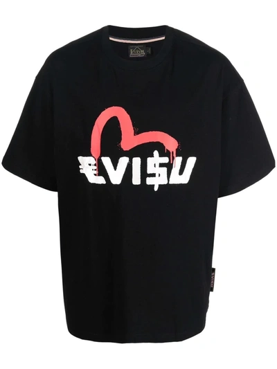 Evisu X Sfera Ebbasta Logo-print Cotton T-shirt In Black