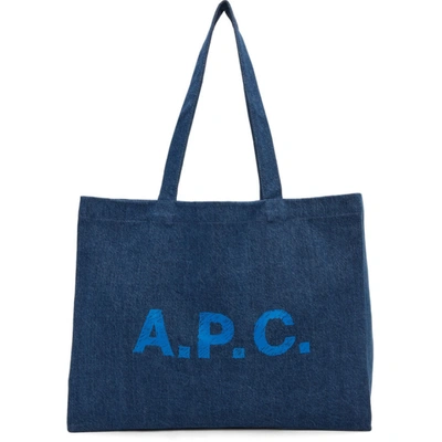 Apc Diane Logo-print Denim Shopping Tote In Dark Blue