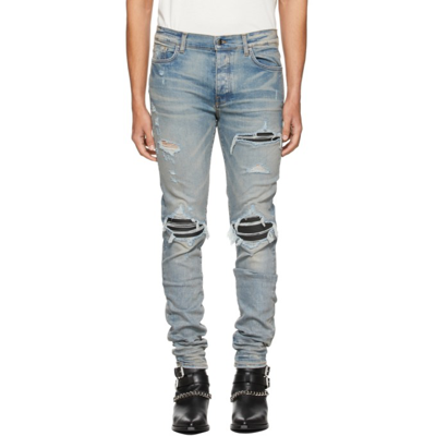 Amiri Blue Plaid Mx1 Jeans In Stone Indigo