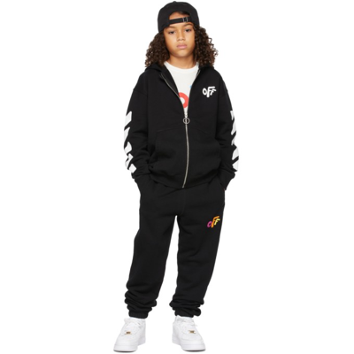 Off-white Kids Rounded 'off' Zip-up Hoodie In Black/white