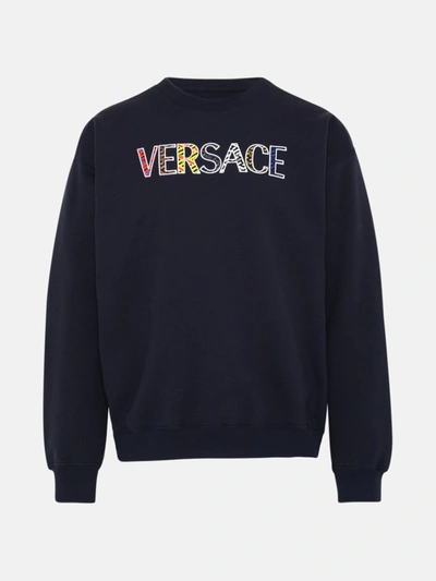 Versace Blue Cotton Sweatshirt In Navy