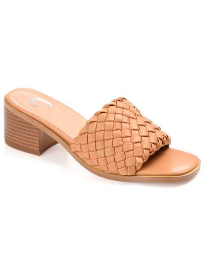 Journee Collection Women's Fylicia Woven Block Heel Slide Sandals In Tan