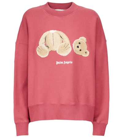 Palm Angels Burgundy Bear Cotton Sweatshirt In Pink