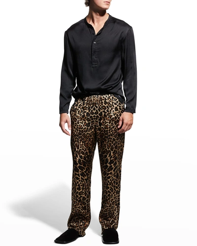 Tom Ford Men's Leopard Silk Pajama Pants In 268 Caramel