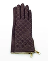 Portolano Diamond Quilted Cashmere-lined Zip Gloves In Dk Currant/gold