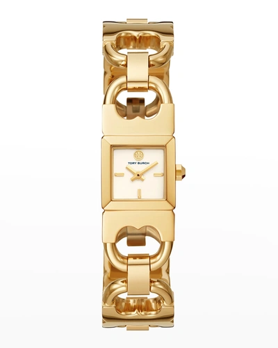 Tory Burch The Gemini Double T-link Two-hand Two-tone Stainless Steel Watch In Ivory/gold