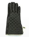 Portolano Diamond Quilted Cashmere-lined Zip Gloves In Black/gold
