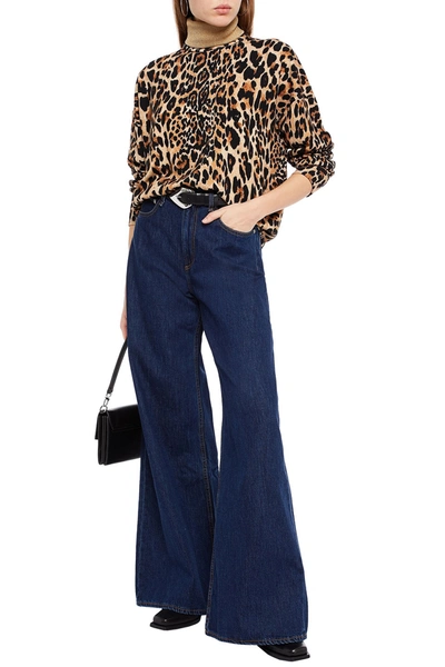 Rabanne Leopard-print Wool-blend Turtleneck Jumper In Blue
