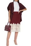 VALENTINO GUIPURE LACE-PANELED WOOL AND SILK-BLEND TWILL SKIRT,3074457345626377683