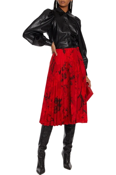 Valentino Floral-print Plissé Silk Crepe De Chine Wrap Skirt In Red