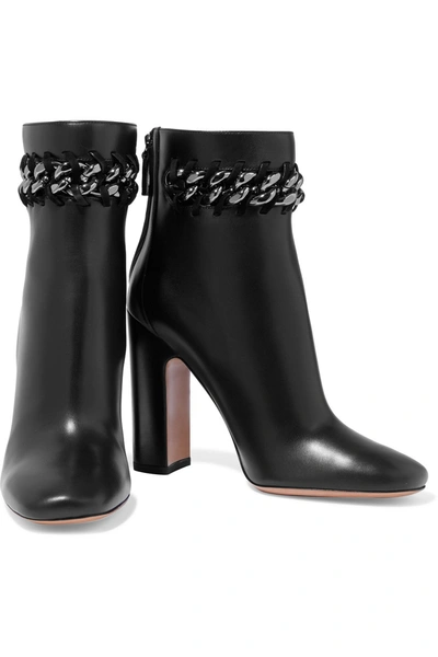 Valentino Garavani Rolo Chain-trimmed Leather Ankle Boots In Black