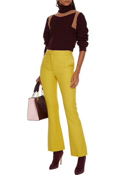 Valentino Wool And Silk-blend Crepe Bootcut Pants In Yellow