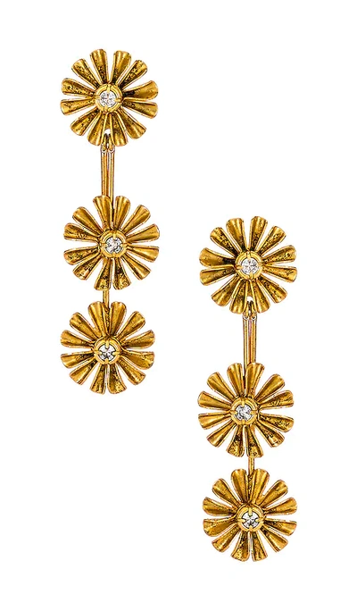 Elizabeth Cole Triple Flower Earrings In Metallic Gold