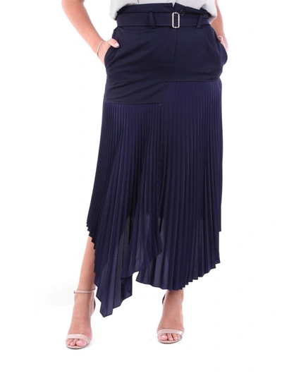 Jw Anderson Belted Asymmetric Pleated Crepe And Wool Midi Skirt In Blue