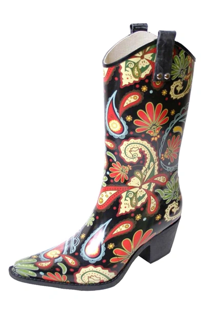 Nomad Yippy Cowboy Waterproof Rain Boot In Black Paisley
