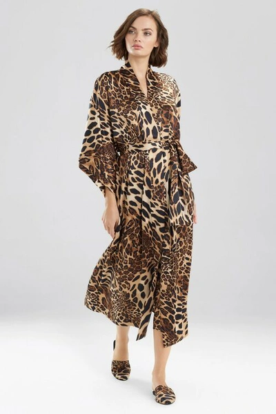 Natori Luxe Leopard Wrap Robe In Black Red Combo