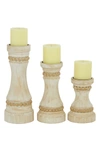 Willow Row Cream Wood Farmhouse Candle Holder In Cream