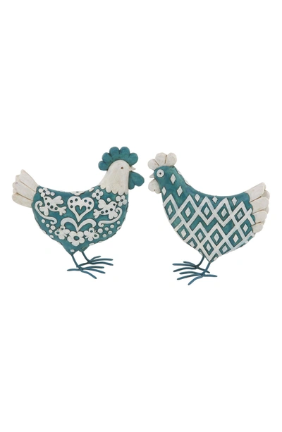 Uma Farmhouse Chickens 2-piece Set In Teal