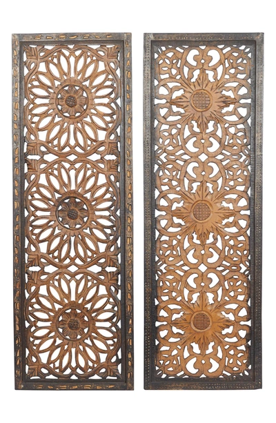 Uma Traditional Decorative Carved Wood & Metal Wall Art In Brown