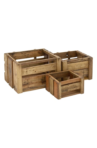 Uma Farmhouse Pine Wood Crates 3-piece Set In Brown
