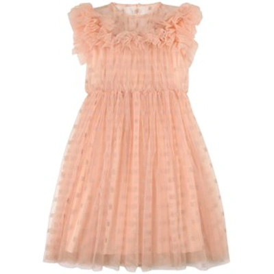 Fendi Kids' Pink Tulle Dress With All Over Calligraphy Logo Embroidery