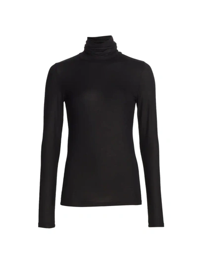 Majestic Soft Touch Metallic Turtleneck Sweater In Black