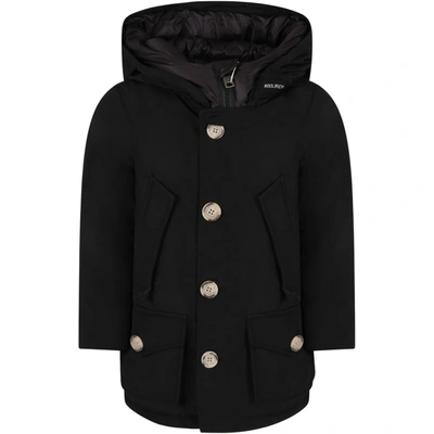 Woolrich Kids' Black Jacket For Boy With Logo In Nero