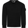 STONE ISLAND JUNIOR BLACK SWEATER FOR BOY WITH ICONIC COMPASS,7516515A2 V0029