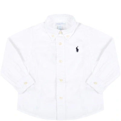 Polo Ralph Lauren Babies' White Shirt For Bebè Boy With Blue Iconic Pony In Weiss