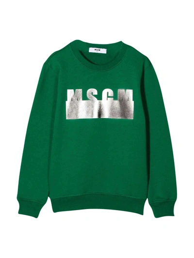 Msgm Teen Metallic Logo-print Sweatshirt In Green