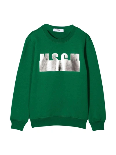 Msgm Kids' 金属感logo印花卫衣 In Green