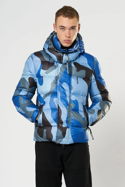 Goosetech N.2 - Man Regular Down Jacket With Hood Camouflage Print In 001  Blue Camou | ModeSens