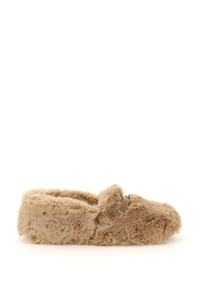 Gianvito Rossi Faux Fur Boo Loafers In Beige