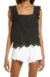 Madewell Eyelet Ruffle Strap Button-up Tank Top In True Black