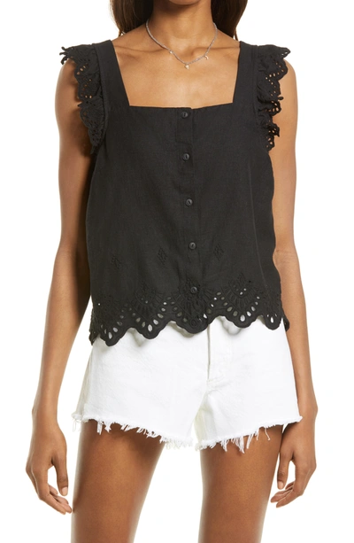 Madewell Eyelet Ruffle Strap Button-up Tank Top In True Black